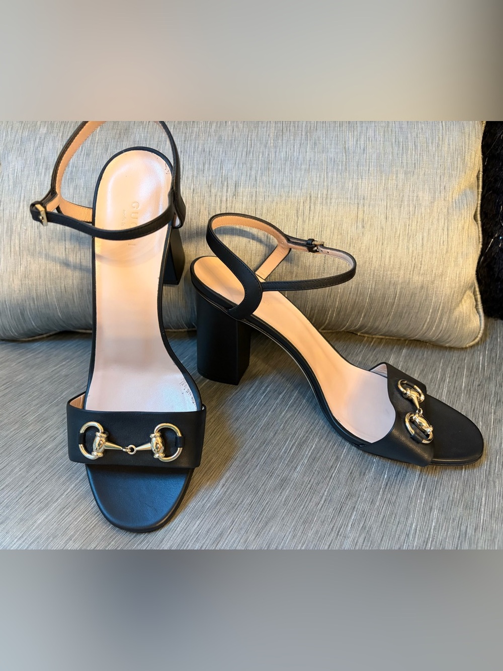 Gucci Horsebit Leather Block Heel Sandal in Black 40 9.5 Women’s Ankle Strap